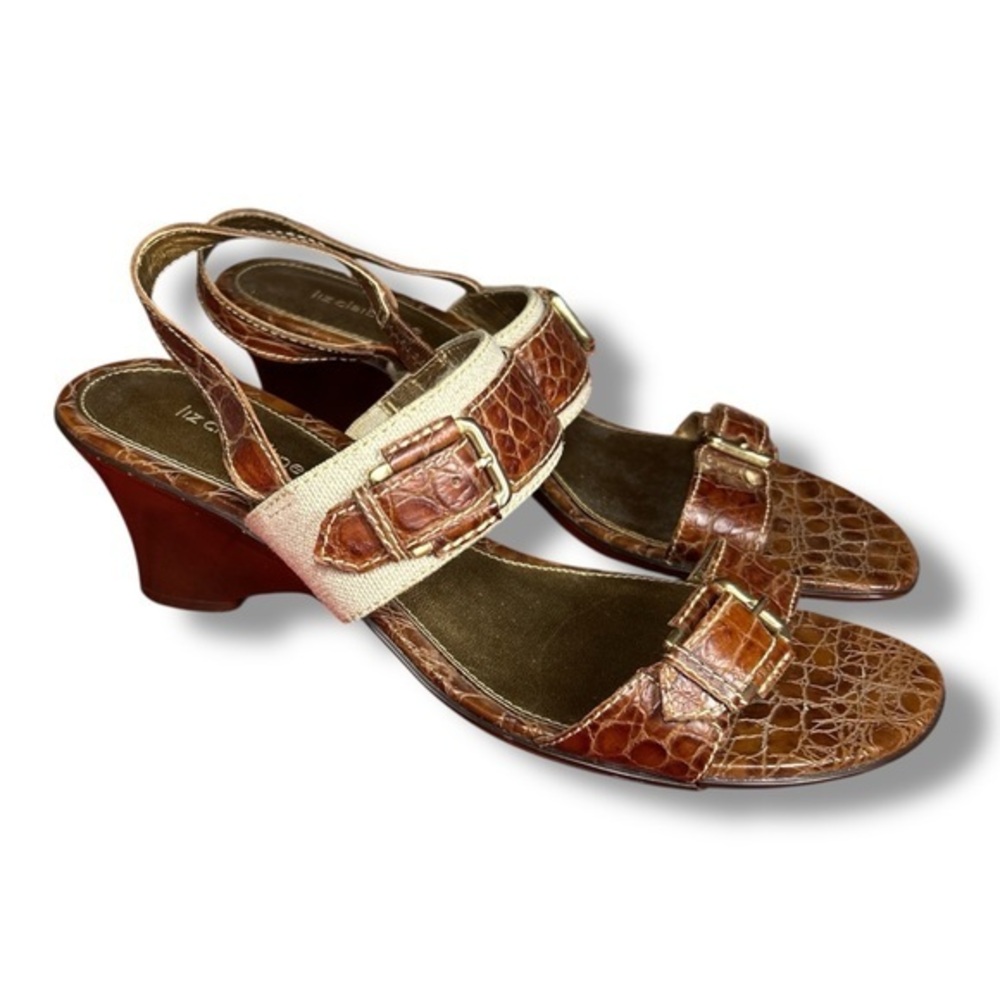 Liz Claiborne Leather Upper Brown Snakeskin Style Sandals Size 9.5 - "Alice"